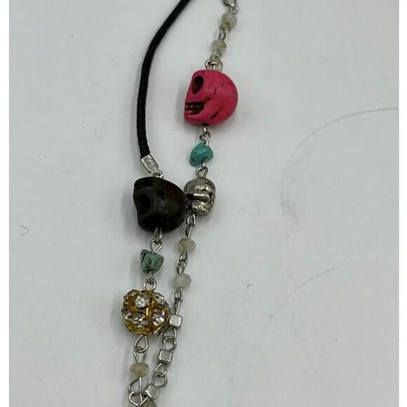 Silver Tone Black Cord
Multicolor Skull Mixed Media Edgy Gothic Necklace - Picture 3 of 8